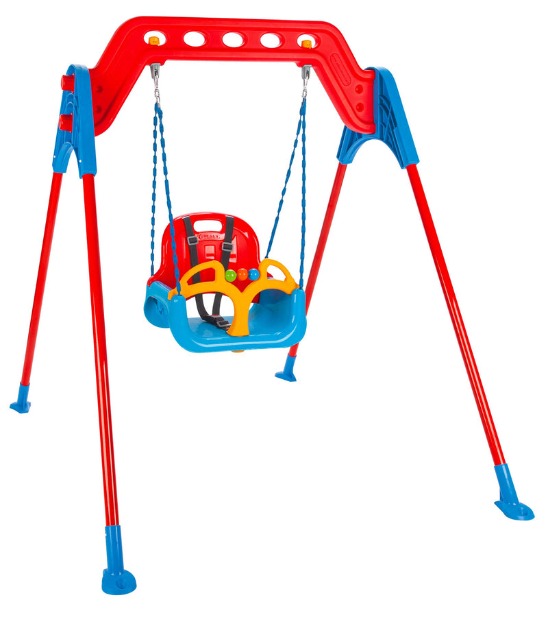 Altalena da Giardino 1 Posto 145x125x136 cm Corde in Metallo Rosso e Blu