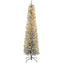 Albero di Natale Innevato Slim 210 cm con 405 Rami e 180 Luci LED Bianco Caldo in Plastica e Metallo Bianco      