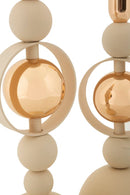 Porta Candele Saturno Crema Set 2 Pz Ø10x33 cm - Ø10x27 cm in Ferro Crema e Oro      