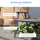 Sedia Panchina da Campeggio 2 Posti Pieghevole 118x65x96 cm in Acciaio e Tessuto a Rete Grigio