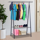 Stander Appendiabiti con 2 Ripiani Scarpiera in Acciaio Robusto Nero 100x46x148 cm 