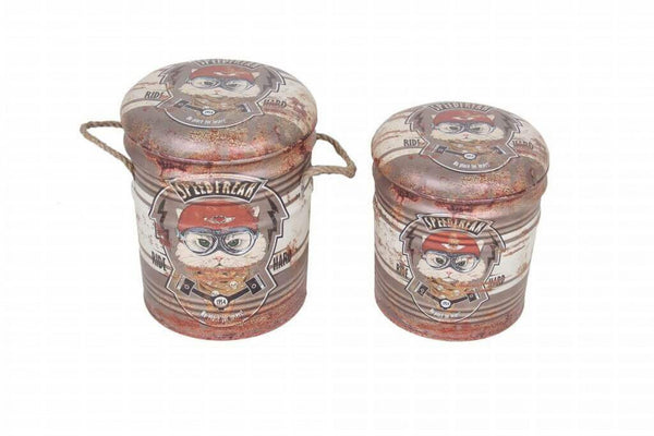 Set aus 2 runden Ottomanen mit Aufbewahrung aus gemauertem MDF prezzo