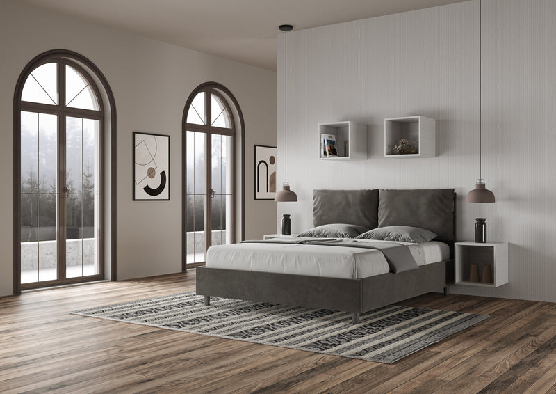Letto Matrimoniale con Alzata Comoda Imbottito in Microfibra Antea Grigio Varie Misure