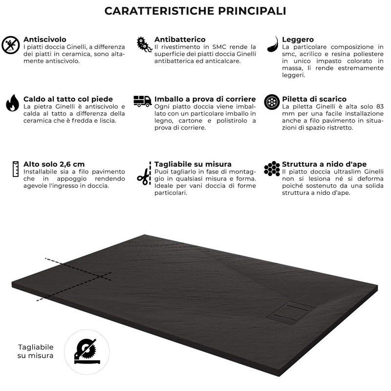 Piatto Doccia Effetto Pietra Filo Pavimento o Tradizionale Grigio Antracite