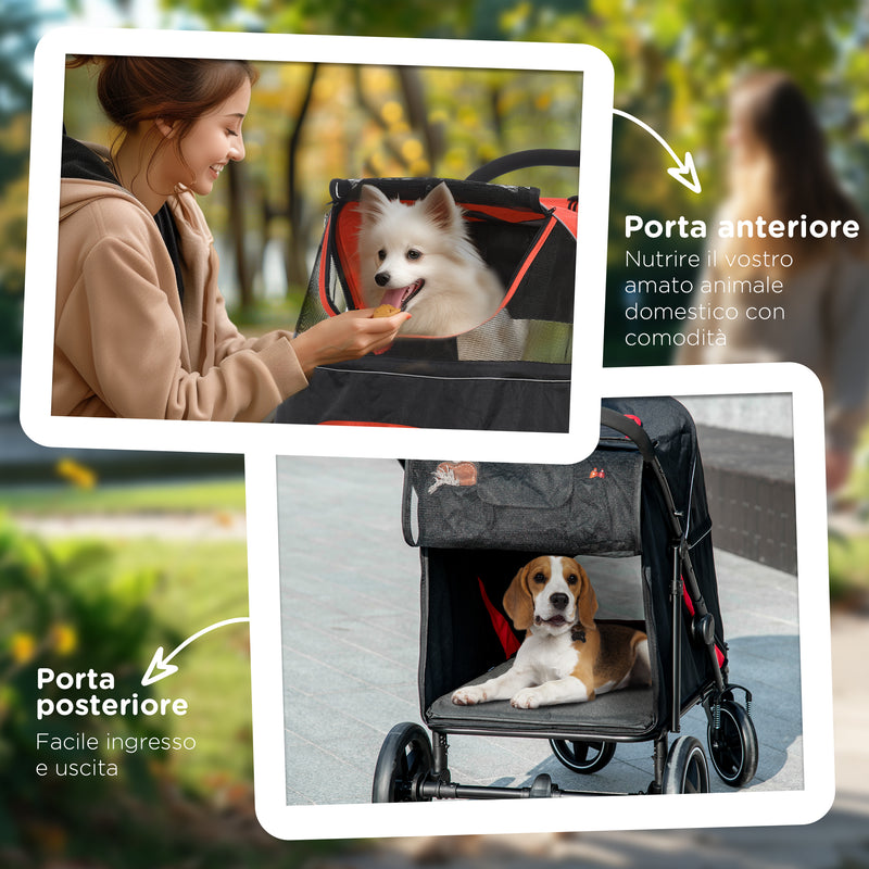 Passeggino per Cani Taglia Media e Grande 112x65x100 cm Pieghevole con Ingressi a Cerniera Nero e Rosso  
