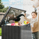 Baule da Esterno 400 L 124x66x72 cm con Serratura e 2 Chiavi in Acciaio Zincato Nero      
