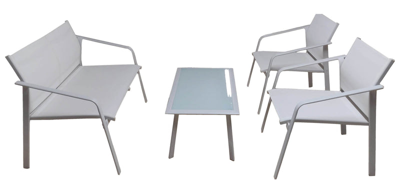 Set Salotto da Giardino in Ferro Divano 2 Poltrone e Tavolino Vorghini Gand Bianco