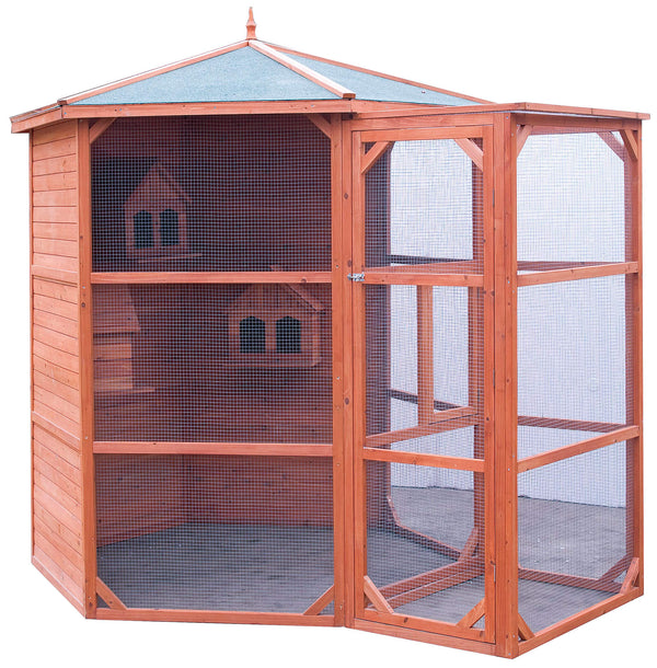 Voliera da Esterno Esagonale Ø2,3 m con Ingresso in Legno Naturale online