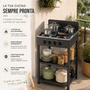 Cucina da Esterno 49x49x79cm con 4 Fuochi Cucinotto da Campeggio in Ferro Nero     