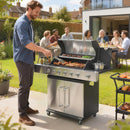 Barbecue a Gas 142x49x111 cm 6 Bruciatori e Fuoco Laterale in Acciaio Inox Nero e Argento      