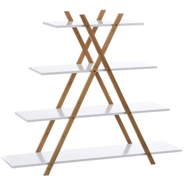prezzo Libreria Design Moderno Scaffale 4 Ripiani Legno MDF e Bambu Casa Ufficio Bianco