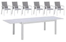 Set Tavolo Allungabile e 6 Sedie da Giardino in Alluminio e Textilene Bianco
