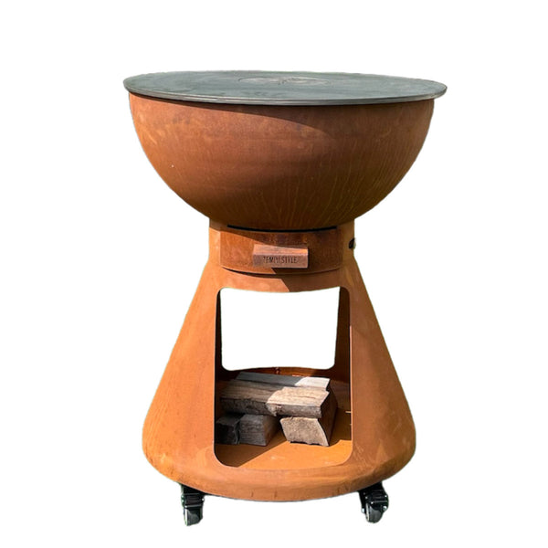prezzo Barbecue a Legna e a Carbone Ø64xH91 cm in Acciaio Corten con Accessori Yucatán Marrone