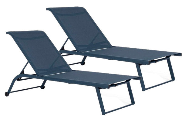 Set 2 Lettini Prendisole da Giardino 70x182x91,5h cm con Ruote Taylor Navy acquista