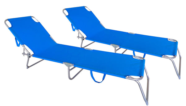 prezzo Set 2 Lettini Prendisole da Giardino Pieghevoli in Acciaio e Tessuto Oxford Blu