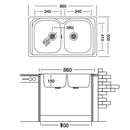Lavello 86x50 cm 2 vasche 
