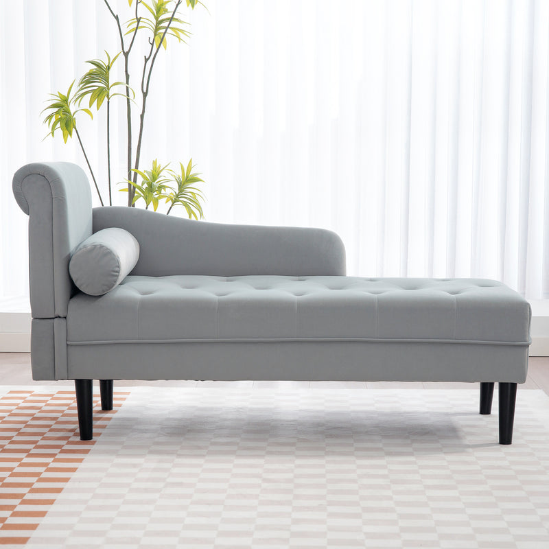 Poltrona Chaise Longue 146x61x82,5 cm Con Sponte e Cuscino Rivestimento Trapuntato Effetto Velluto Grigio  