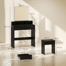 Tavolo da Trucco con Specchio 75x38x135 cm con 3 Ripiani 2 Cassetti e Sgabello in Legno e Vetro Nero      