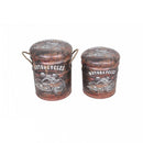 Set 2 Pouf Contenitore Tondo in MDF Marrone