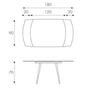 Tavolo Allungabile 120/180x90x76 cm in Metallo con Top in Vetro Bianco