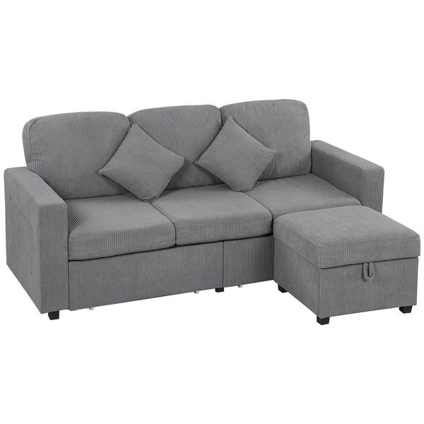 Divano 3 Posti Modulare con Pouf Contenitore 196x139x85 cm in Velluto a Coste Grigio Chiaro sconto