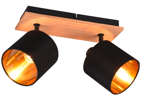 sconto Plafoniera da Interno Attacco E14 in Metallo e Legno Nero e Oro