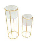 Porta Vasi Whity Coppia Ø17x46 cm - Ø14x34 cm in Ferro Oro e Bianco      