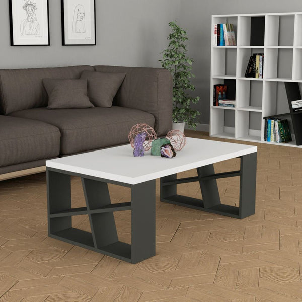 Tavolino da Soggiorno 105x60x40 cm in MDF Honey Bianco e Antracite sconto