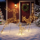 Set 3 Renne di Natale Luminose da Esterno Alte 120 cm con 200 LED Bianco Caldo 8 Modalità e Timer in Metallo e Rattan PP Marrone      