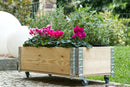Fioriera da Giardino 40x80x28H cm con Ruote in Legno di Pino Grezzo