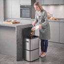 Pattumiera Rettangolare 60 L 42,5x28,5x66 cm con Coperchio Chiusura Ammortizzata e Fermasacco in Acciaio Inox Argento      