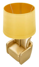 Lampada da Comodino Midcentury Gialla Ø26x46 cm in Resina e Ferro e Tessuto Oro      