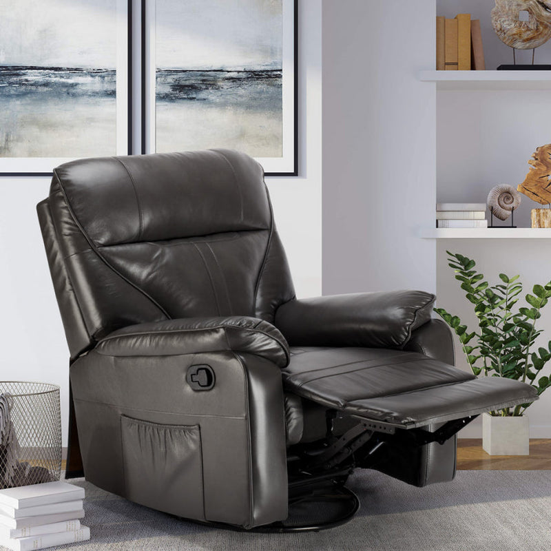 Poltrona Relax Reclinabile Manuale 90x74x130 cm in Similpelle Grigio Scuro