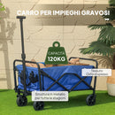 Carrello da Giardino 62L Pieghevole 76x48x86 cm con Maniglia Regolabile in Metallo e Tessuto Oxford Blu      