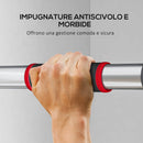 Barra per Trazioni Regolabile 75-92x10x7 cm con Impugnature Antiscivolo Rosso e Nero  