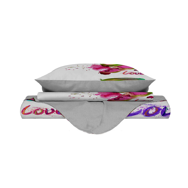 Doppelbettbezug mit Aufdruck auf der Tasche und den Kissenbezügen Kio614 acquista