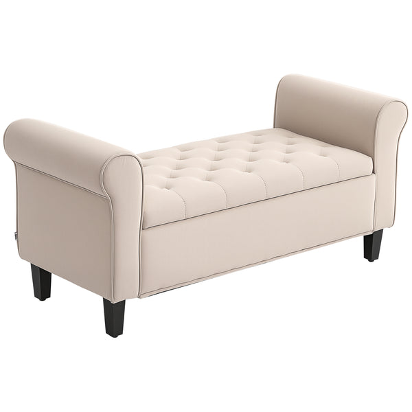 Panca Contenitore Fondoletto 126x48,5x57 cm con Braccioli Alti in Tessuto Effetto Velluto Beige acquista