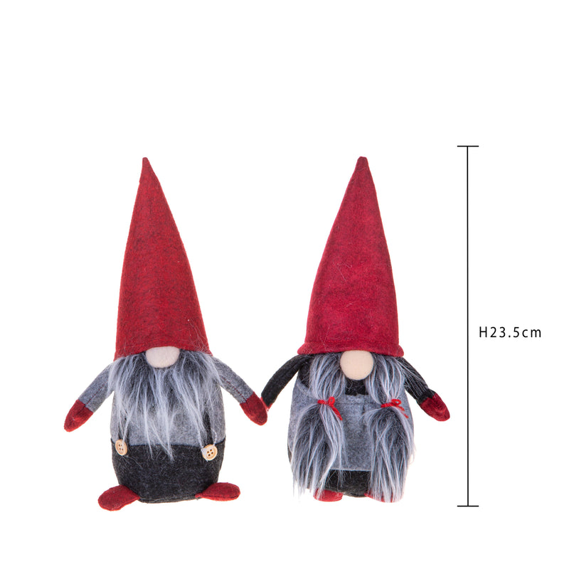 Set 2 Elfi H23,5 cm in Tessuto Rosso/Grigio