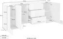 Credenza con 4 Ante e 3 Cassetti 210x45x85 cm Pillon Side 4A 3C Bianco Lucido  