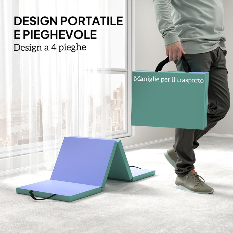 Tappeto Fitness Pieghevole 180x60x5 cm in Schiuma ad Alta Densità in Plastica ed EPE Verde e Viola  