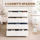 Cassettiera 4 Cassetti Moderna 70x34x79 cm con Guide Scorrevoli in Truciolato Bianco Lucido      