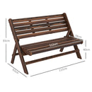 Panchina da Giardino 2 Posti 122x63x83 cm Pieghevole a Doghe in Legno di Pino Carbonizzato      