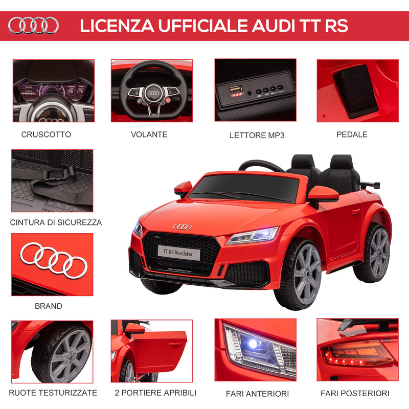 Macchina Elettrica per Bambini Licenza Audi TT con Telecomando e Fari LED Rosso  