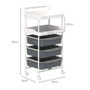 Carrello Portaoggetti Multiuso 40x34x85 cm con 2 Ripiani e 3 Vassoi Scorrevoli in Acciaio e PP Bianco e Grigio  