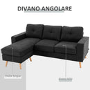 Divano 3 Posti ad Angolo 193x136x85 cm con Penisola Reversibile in Tessuto Effetto Lino Nero  
