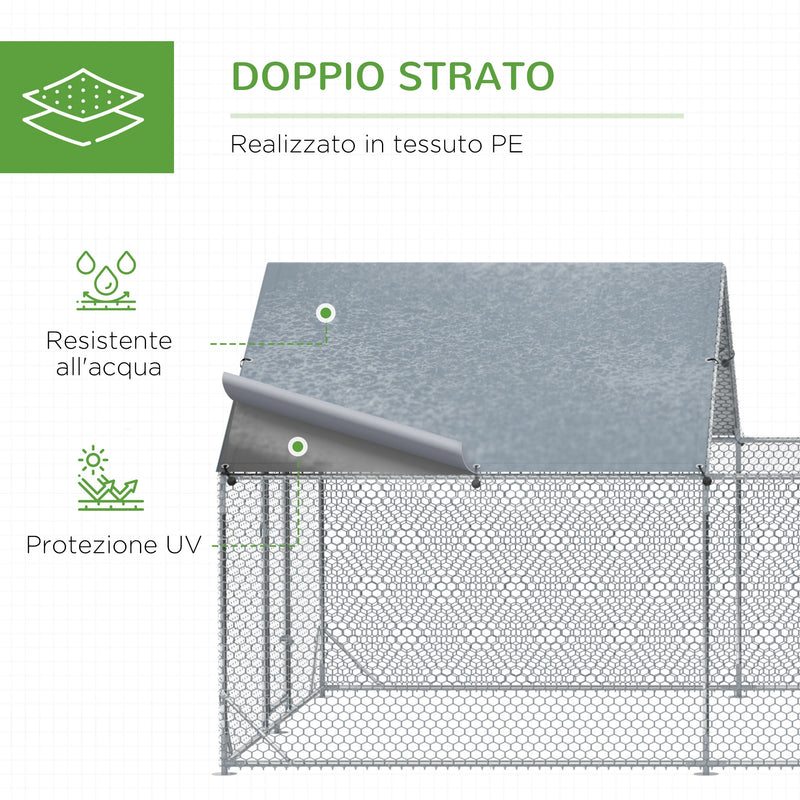 Pollaio Gabbia per Galline da Esterno 600x300x195 cm in Acciaio Zincato Grigio Argento