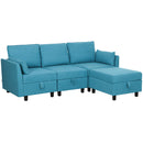 Divano 3 Posti Componibile Modulare con Pouf Poggiapiedi e Cuscini 213x156x88 cm Blu  