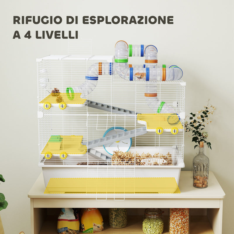 Gabbia per Criceti a 4 Livelli 78x45x73 cm con Tubi e Accessori in Metallo PP e PS Bianco  