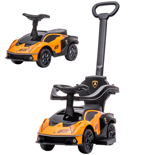 sconto Auto Macchina Cavalcabile per Bambini Licenza Lamborghini Design 2 in 1 con Manubrio Passeggino Arancione e Nero