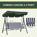 Dondolo da Giardino a 3 Posti 172x110x153 cm con Tettuccio Inclinabile e Cuscini Verde   